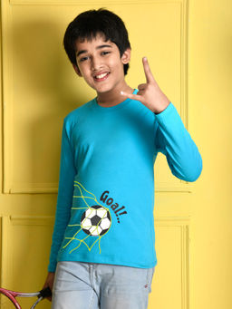Nusyl - Boys Football Graphic Sky Blue Printed T-shirt