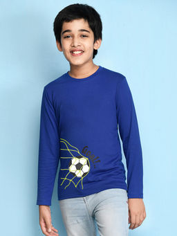 Nusyl - Boys Football Graphic Royal Blue Printed T-shirt