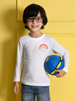 Nusyl - Boys Grateful Printed White T-shirt