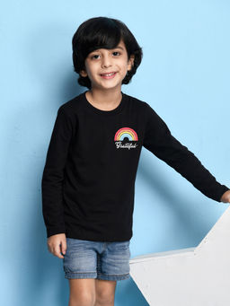 Nusyl - Boys Grateful Printed Black T-shirt