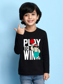 Nusyl - Boys Play To Win Graphic Printed Black T-shirt