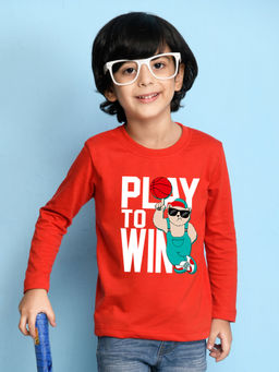 Nusyl - Boys Play To Win Graphic Printed Red T-shirt