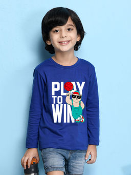 Nusyl - Boys Play To Win Graphic Printed Royal Blue T-shirt