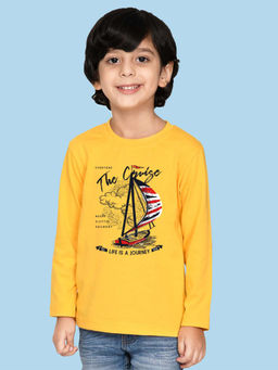 Nusyl - Boys Yellow Boat Graphic Printed T-shirt