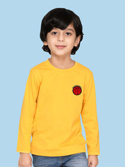 Nusyl - Boys Yellow Basketball Typography Printed T-shirt