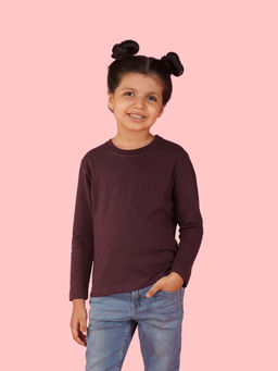 Nusyl - Girls Wine Solid Full Sleeves T-shirt