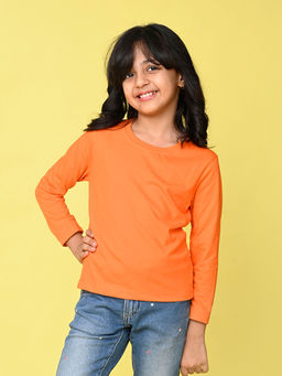 Nusyl - Girls Orange Solid Full Sleeves Regular Fit T-shirt