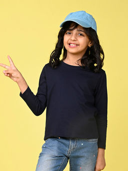 Nusyl - Girls Navy Blue Solid Full Sleeves Regular Fit T-shirt