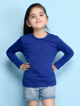 Nusyl - Girls Royal Blue Solid Cotton T-shirt