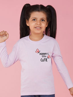 Nusyl - Girls Lavender Text Printed Full Sleeves T-shirt