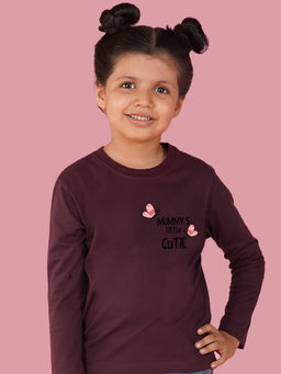 Nusyl - Girls Wine Text Printed Full Sleeves T-shirt