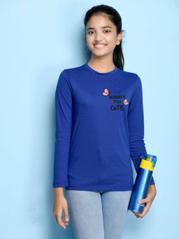 Nusyl - Girls Royal Blue Typography Printed T-shirt