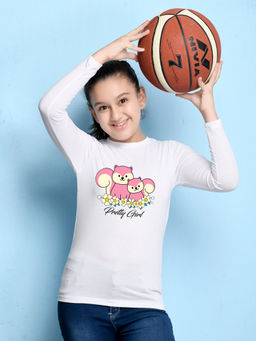 Nusyl - Girls White Graphic Printed T-shirt