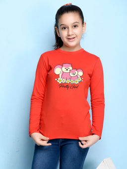 Nusyl - Girls Red Graphic Printed T-shirt