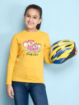 Nusyl - Girls Yellow Graphic Printed T-shirt