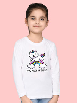 Nusyl - Girls White Graphic Printed T-shirt