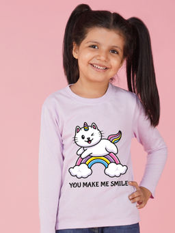 Nusyl - Girls Lavender Rainbow Graphic Printed Full Sleeves T-shirt