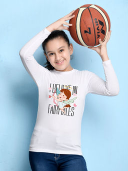 Nusyl - Girls White Graphic Printed T-shirt