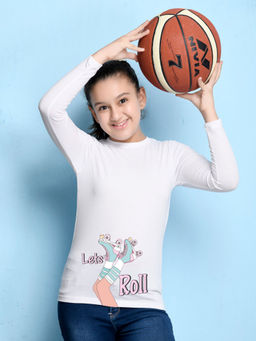 Nusyl - Girls White Graphic Printed T-shirt