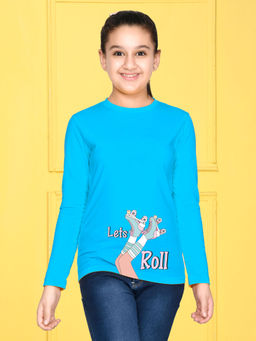 Nusyl - Girls Sky Blue Graphic Printed T-shirt