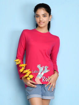 Nusyl - Girls Hot Pink Graphic Printed T-shirt