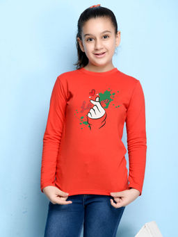 Nusyl - Girls Red Graphic Printed T-shirt
