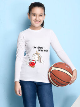 Nusyl - Girls White Graphic Printed T-shirt