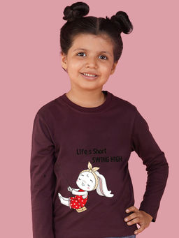 Nusyl - Girls Wine Graphic Printed Full Sleeves T-shirt