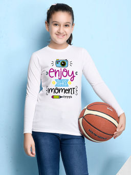 Nusyl - Girls White Graphic Printed T-shirt