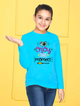 Nusyl - Girls Sky Blue Graphic Printed T-shirt