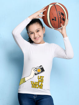 Nusyl - Girls White Graphic Printed T-shirt