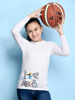 Nusyl - Girls White Graphic Printed T-shirt
