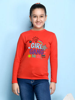 Nusyl - Girls Red Graphic Printed T-shirt