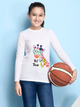 Nusyl - Girls White Graphic Printed T-shirt