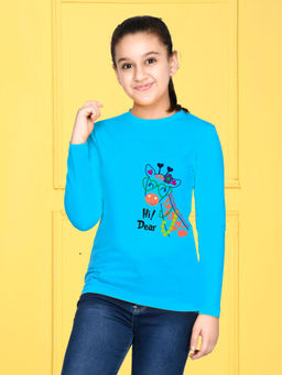 Nusyl - Girls Sky Blue Graphic Printed T-shirt
