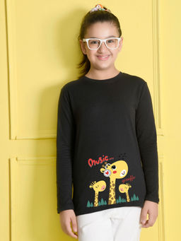 Nusyl - Girls Black Graphic Printed T-shirt