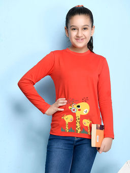 Nusyl - Girls Red Graphic Printed T-shirt