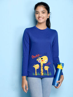 Nusyl - Girls Royal Blue Graphic Printed T-shirt