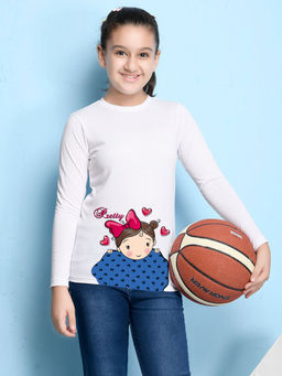 Nusyl - Girls White Graphic Printed T-shirt