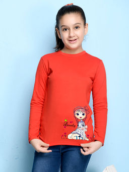 Nusyl - Girls Red Graphic Printed T-shirt