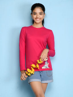 Nusyl - Girls Hot Pink Graphic Printed T-shirt