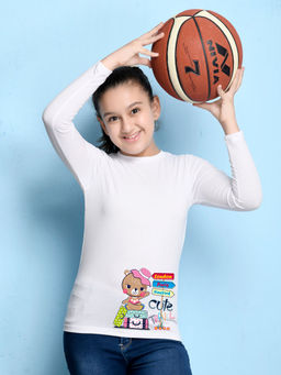 Nusyl - Girls White Graphic Printed T-shirt