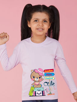 Nusyl - Girls Lavender Teddy Graphic Printed Full Sleeves T-shirt
