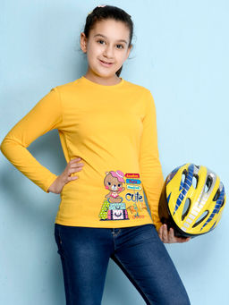 Nusyl - Girls Yellow Graphic Printed T-shirt