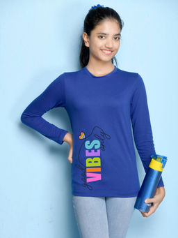 Nusyl - Girls Royal Blue Typography Printed T-shirt