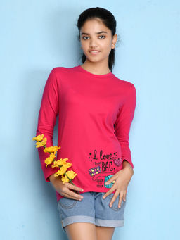 Nusyl - Girls Hot Pink Graphic Printed T-shirt