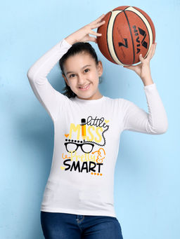 Nusyl - Girls White Text Printed T-shirt