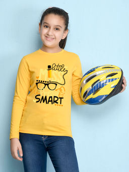 Nusyl - Girls Yellow Text Printed T-shirt