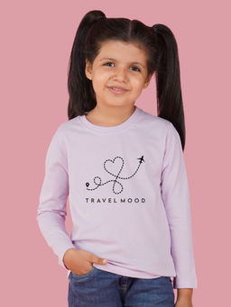 Nusyl - Girls Lavender Travel Mood Text Printed Full Sleeves T-shirt
