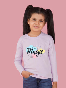 Nusyl - Girls Lavender Magic and Graphic Printed Full Sleeves T-shirt